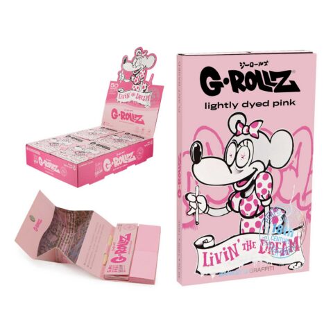 G-Rollz Banksy’s Graffiti “Livin’ The Dream” Pink 11/4 Rolling Papers + Tips+Tray